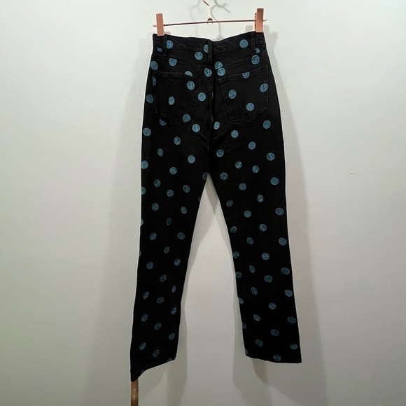 Reformation Black and Blue Polka Dot Straight Leg Jeans - Picture 7 of 11